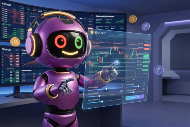 Робот настраивает грид-бот для криптотрейдинга