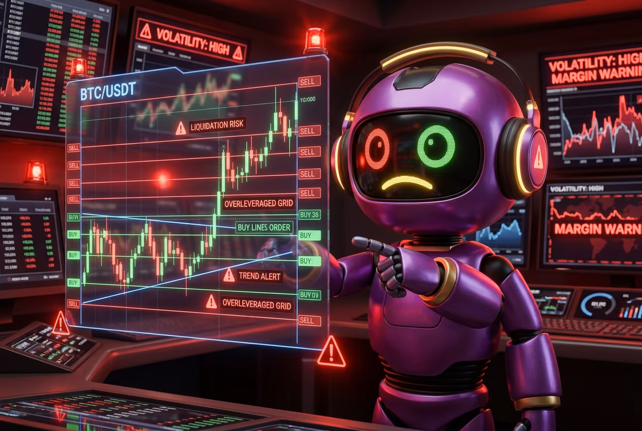 Робот-трейдер предупреждает о рисках запуска грид бота в сильном тренде криптовалют