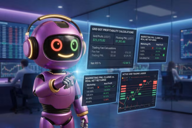 Робот анализирует доходность грид бота на экранах