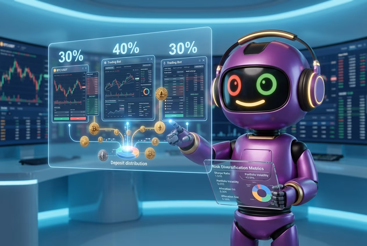 Робот объясняет оптимальный процент депозита для настройки грид-бота на бирже