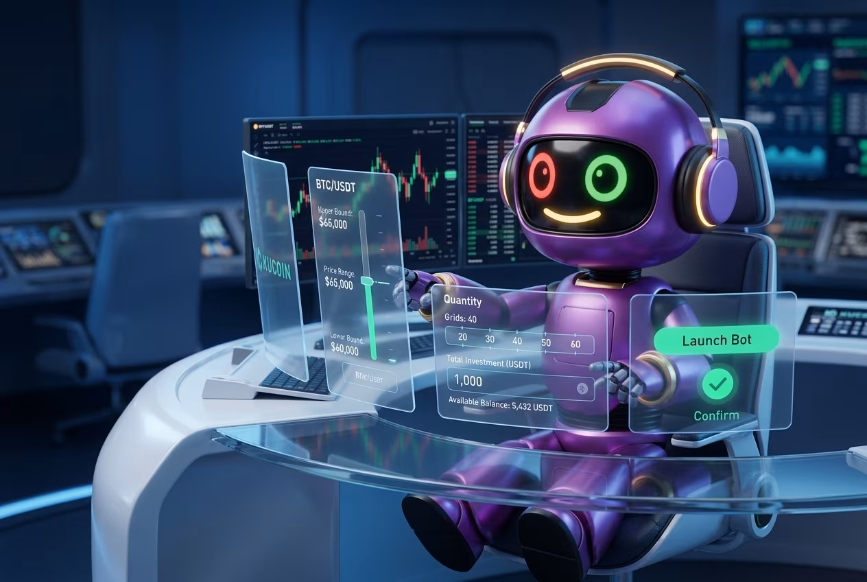 Настройка параметров запуска грид бота на бирже KuCoin с диапазоном цен