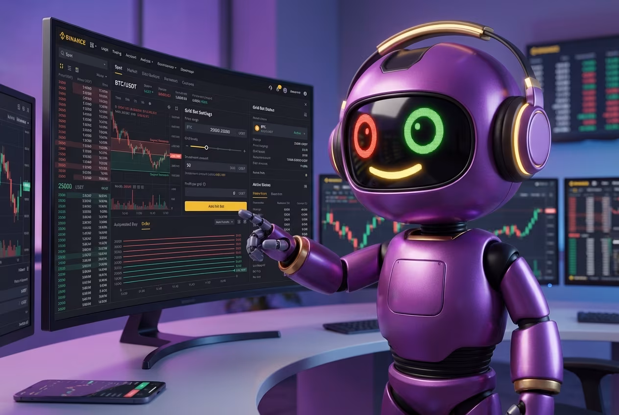 Робот настраивает параметры спотового грид-бота на бирже криптовалют