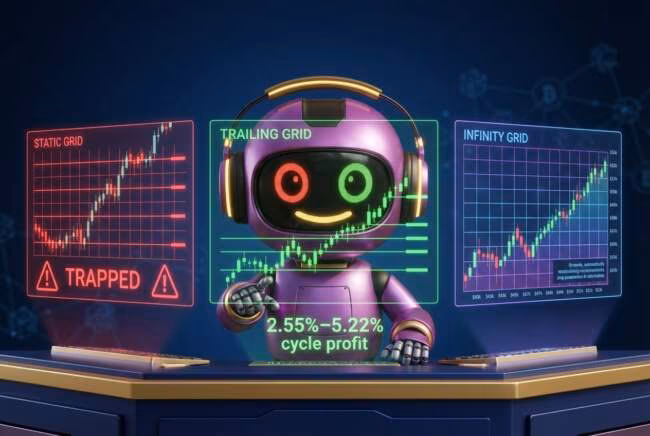 Грид бот адаптируется к тренду